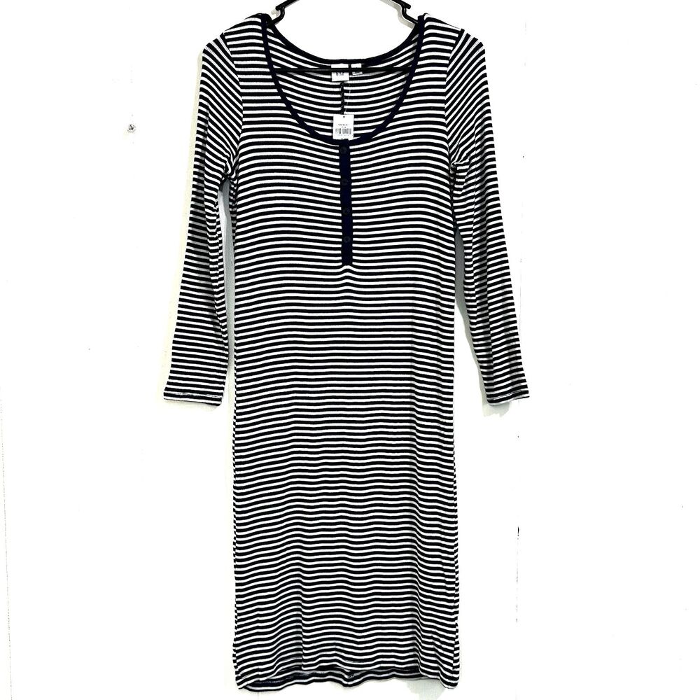 GAP NEW Women's Midi Dress Size S Navy White Striped Stretch Cotton Dress